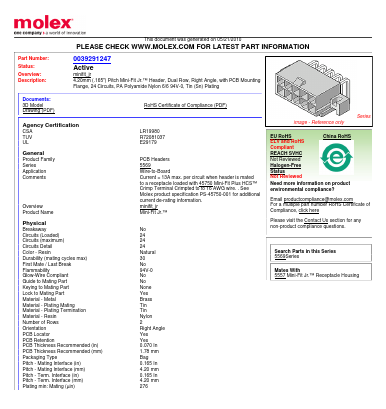 0039291247 Datasheet PDF Molex Connectors