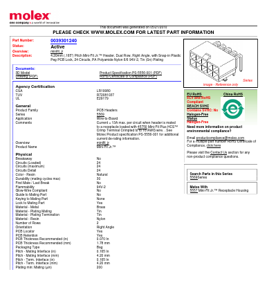 39-30-1240 Datasheet PDF Molex Connectors