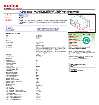 0039307245 Datasheet PDF Molex Connectors