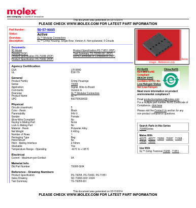 70066-0004 Datasheet PDF Molex Connectors