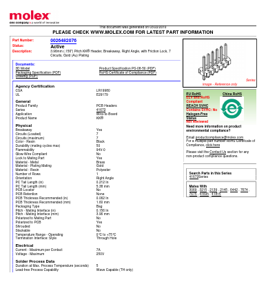 0026482076 Datasheet PDF Molex Connectors