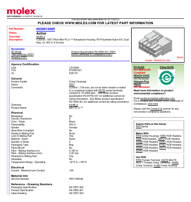 0039013085 Datasheet PDF Molex Connectors