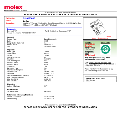 AA-2222V Datasheet PDF Molex Connectors