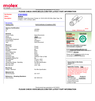 AA-1131T Datasheet PDF Molex Connectors