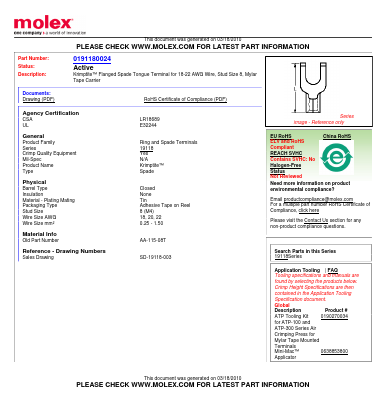 0191180024 Datasheet PDF Molex Connectors