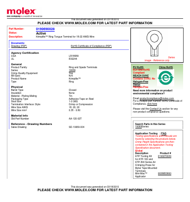 0190690028 Datasheet PDF Molex Connectors
