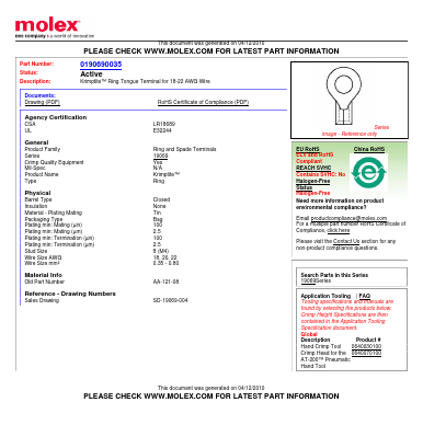 0190690035 Datasheet PDF Molex Connectors