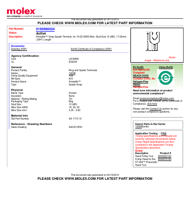 AA-1715-10 Datasheet PDF Molex Connectors