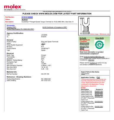 AA-215-10X Datasheet PDF Molex Connectors