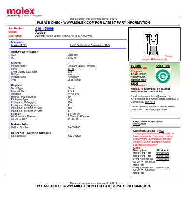 0191150009 Datasheet PDF Molex Connectors