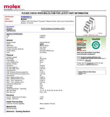 883212 Datasheet PDF Molex Connectors