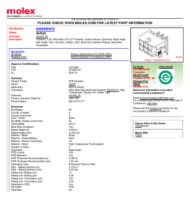 0430450410 Datasheet PDF Molex Connectors
