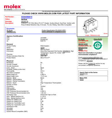 0430450615 Datasheet PDF Molex Connectors