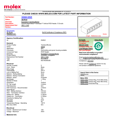 901605 Datasheet PDF Molex Connectors