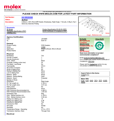 A-41662-B07Y208 Datasheet PDF Molex Connectors