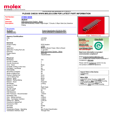 A-41662-B07Y208 Datasheet PDF Molex Connectors