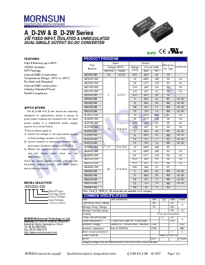 A2405D-2W Datasheet PDF MORNSUN Science& Technology Ltd.
