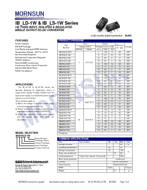 IB0505LD-W75 Datasheet PDF MORNSUN Science& Technology Ltd.