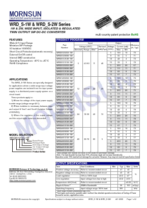 WRD050909S-2W Datasheet PDF MORNSUN Science& Technology Ltd.