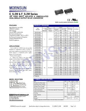 E0505S-2W Datasheet PDF MORNSUN Science& Technology Ltd.