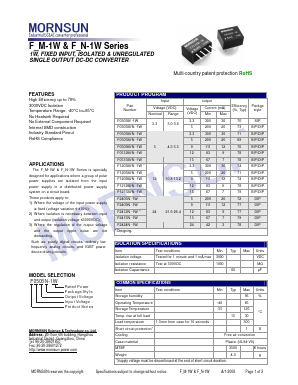 F2405N-1W Datasheet PDF MORNSUN Science& Technology Ltd.
