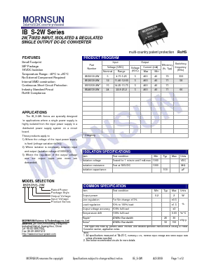 IB0505S-2W Datasheet PDF MORNSUN Science& Technology Ltd.
