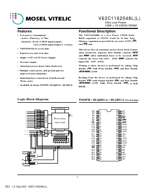 V62C1162048LL-70B Datasheet PDF Mosel Vitelic, Corp