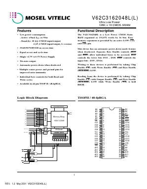 V62C3162048L-35B Datasheet PDF Mosel Vitelic, Corp