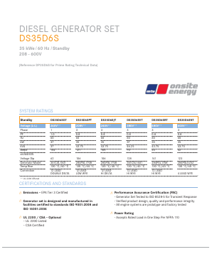 DS35D6SPT Datasheet PDF MTU Onsite Energy Corporation
