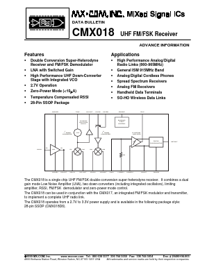 CMX018D6 Datasheet PDF MX-COM Inc 