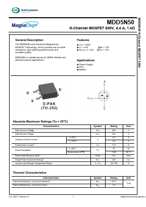 MDD5N50 Datasheet PDF MagnaChip Semiconductor