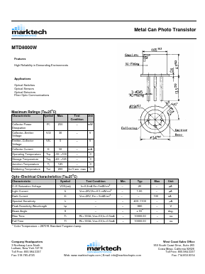 MTD8000W Datasheet PDF Marktech Optoelectronics