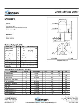 MTE8080N3 Datasheet PDF Marktech Optoelectronics