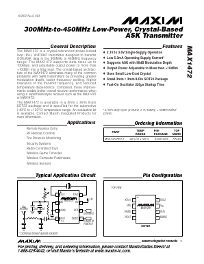 MAX1472 Datasheet PDF Maxim Integrated