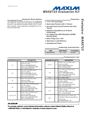 MAX8722EVKIT Datasheet PDF Maxim Integrated