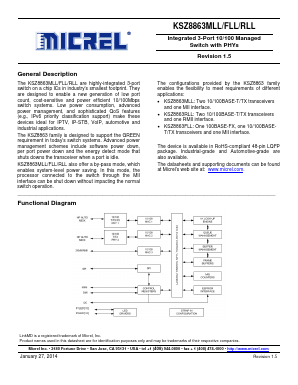 KSZ8863FLLI Datasheet PDF Micrel