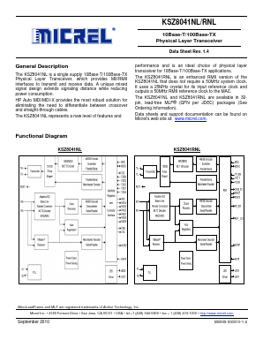 KSZ8041NL Datasheet PDF Micrel