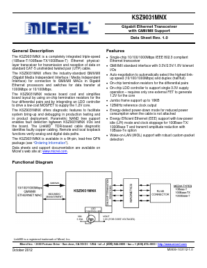 KSZ9031MNXIA Datasheet PDF Micrel