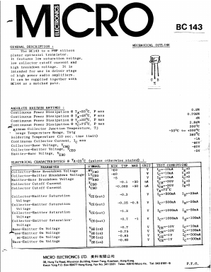 BC143 Datasheet PDF Micro Electronics