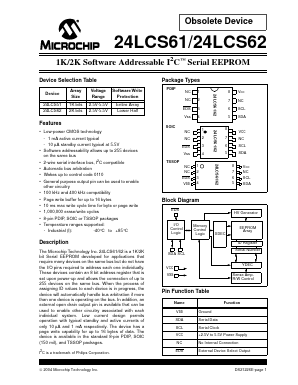 24LCS62 Datasheet PDF Microchip Technology