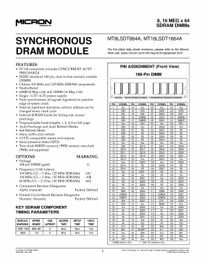 MT8LSDT864AG-10B Datasheet PDF Micron Technology