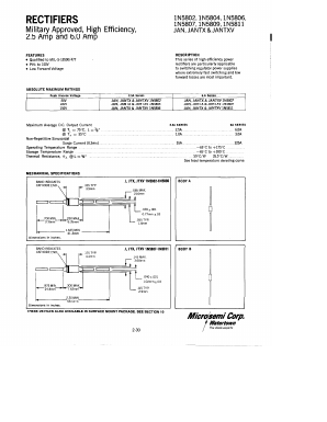 1N5802 Datasheet PDF Microsemi Corporation