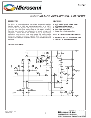 SG143 Datasheet PDF Microsemi Corporation