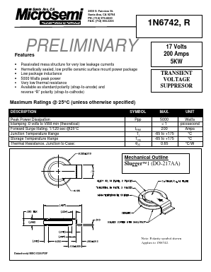 1N6742 Datasheet PDF Microsemi Corporation