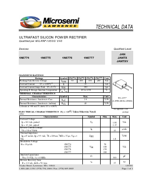 1N6774 Datasheet PDF Microsemi Corporation