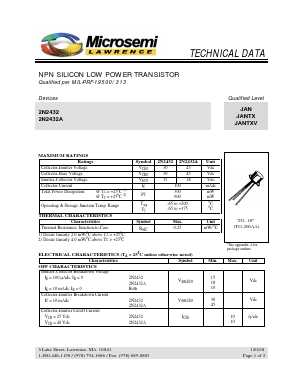 2N2432A Datasheet PDF Microsemi Corporation