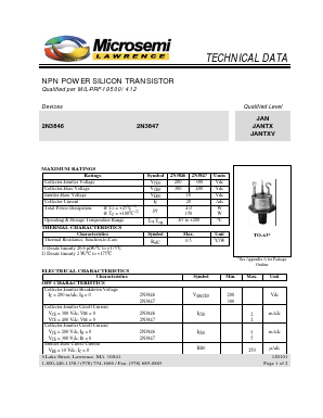 2N3846 Datasheet PDF Microsemi Corporation