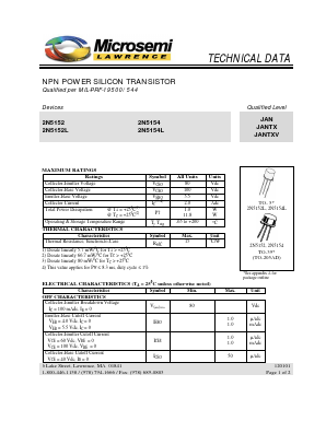 2N5154L Datasheet PDF Microsemi Corporation