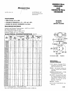 1N2833B Datasheet PDF Microsemi Corporation