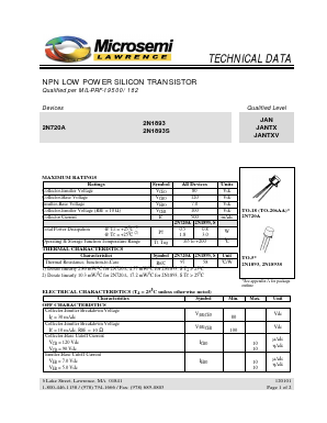 2N1893JANTX Datasheet PDF Microsemi Corporation